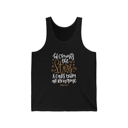 Unisex Jersey Tank - ‘He Counts the Stars’ Inspirational Tank Top - Christian Shirts and More