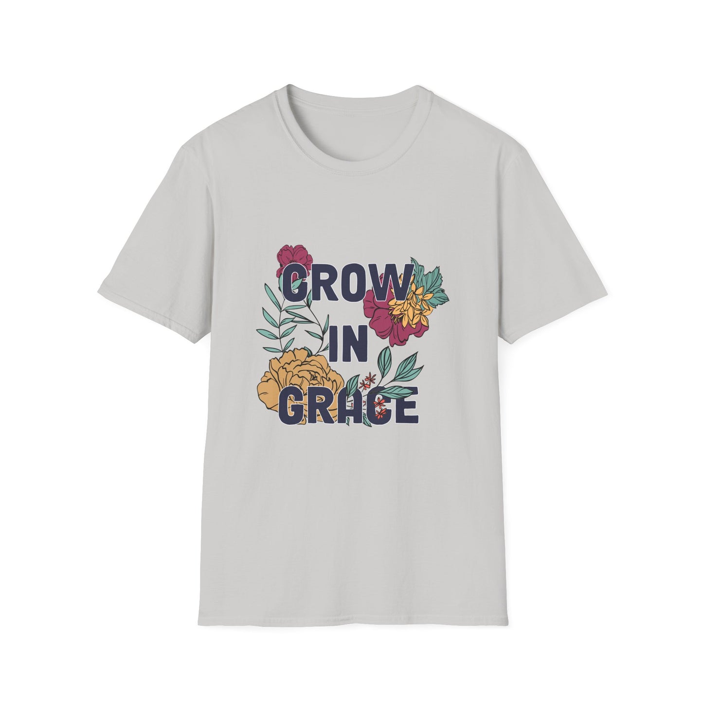 Grow in Grace Unisex Softstyle T-Shirt - Inspirational Floral Design - Christian Shirts and More