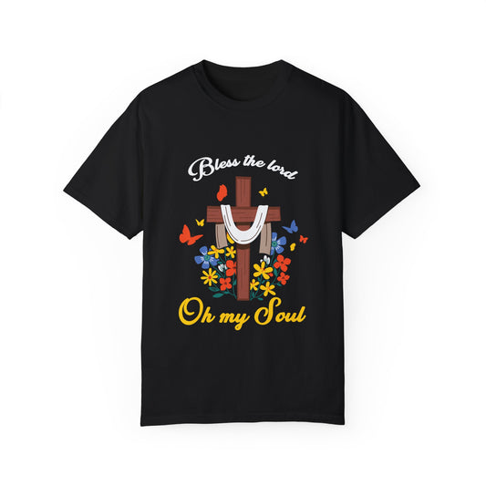 Inspirational Unisex Garment-Dyed T-Shirt - 'Bless the Lord Oh My Soul' Design - Christian Shirts and More