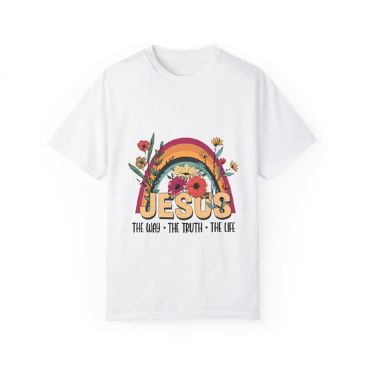 Inspirational Unisex Garment-Dyed T-shirt - Jesus The Way, The Truth, The Life - Christian Shirts and More