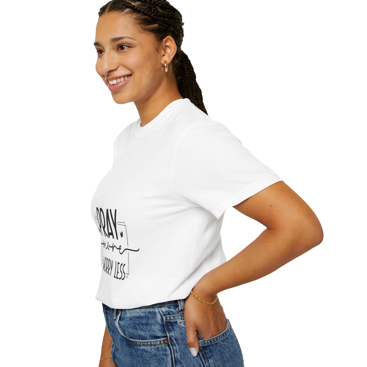 Unisex Garment-Dyed T-shirt | "Pray More, Worry Less" Inspirational Tee