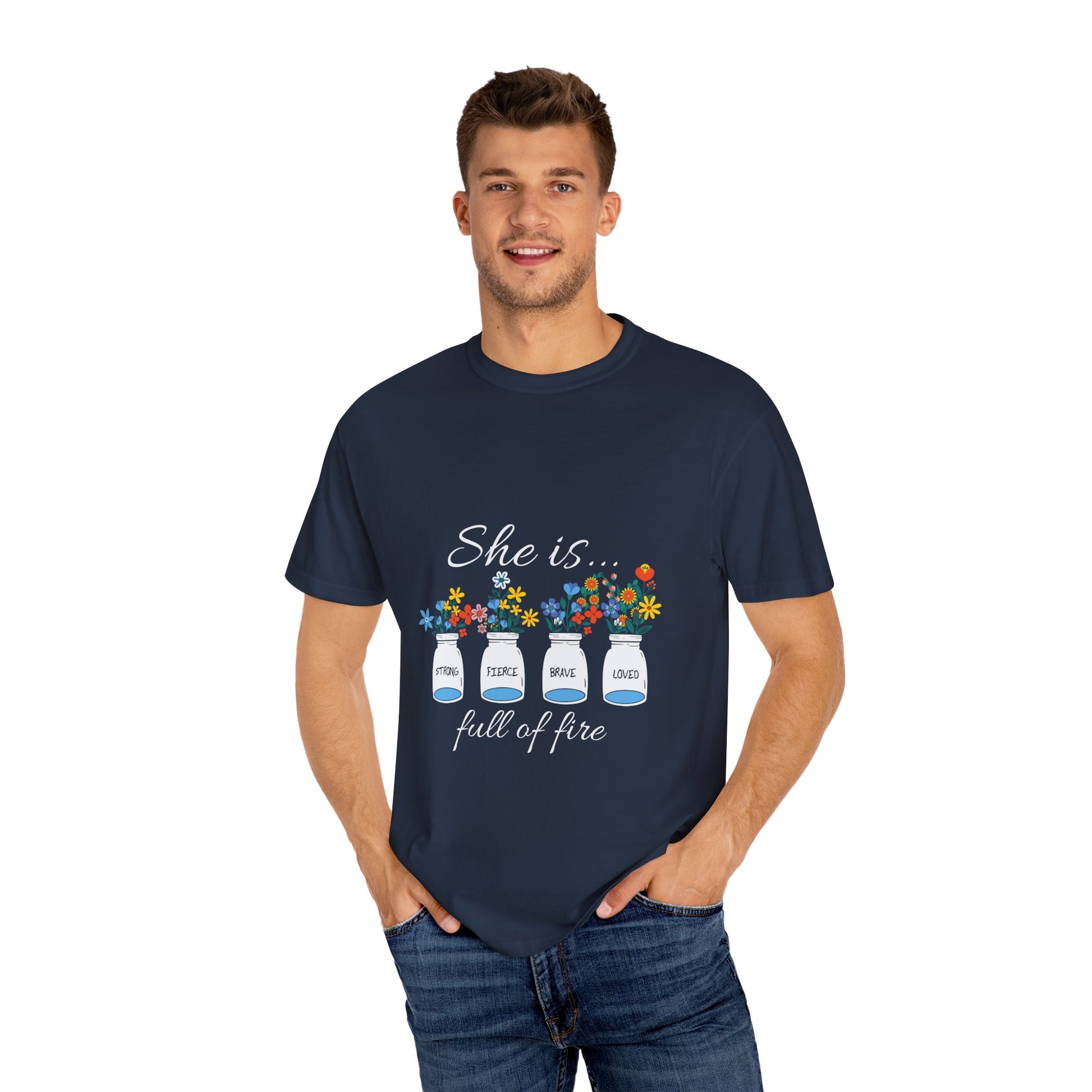 Empowerment Floral T-Shirt - "She is... Strong, Fierce, Brave, Loved" - Christian Shirts and More