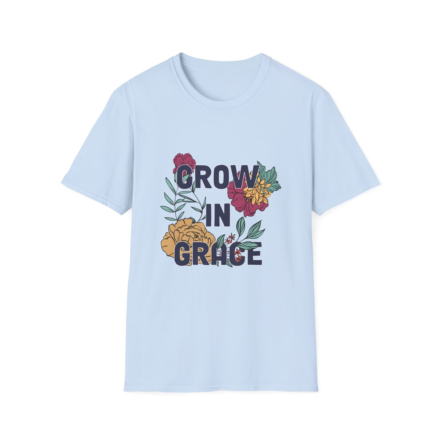 Grow in Grace Unisex Softstyle T-Shirt - Inspirational Floral Design - Christian Shirts and More