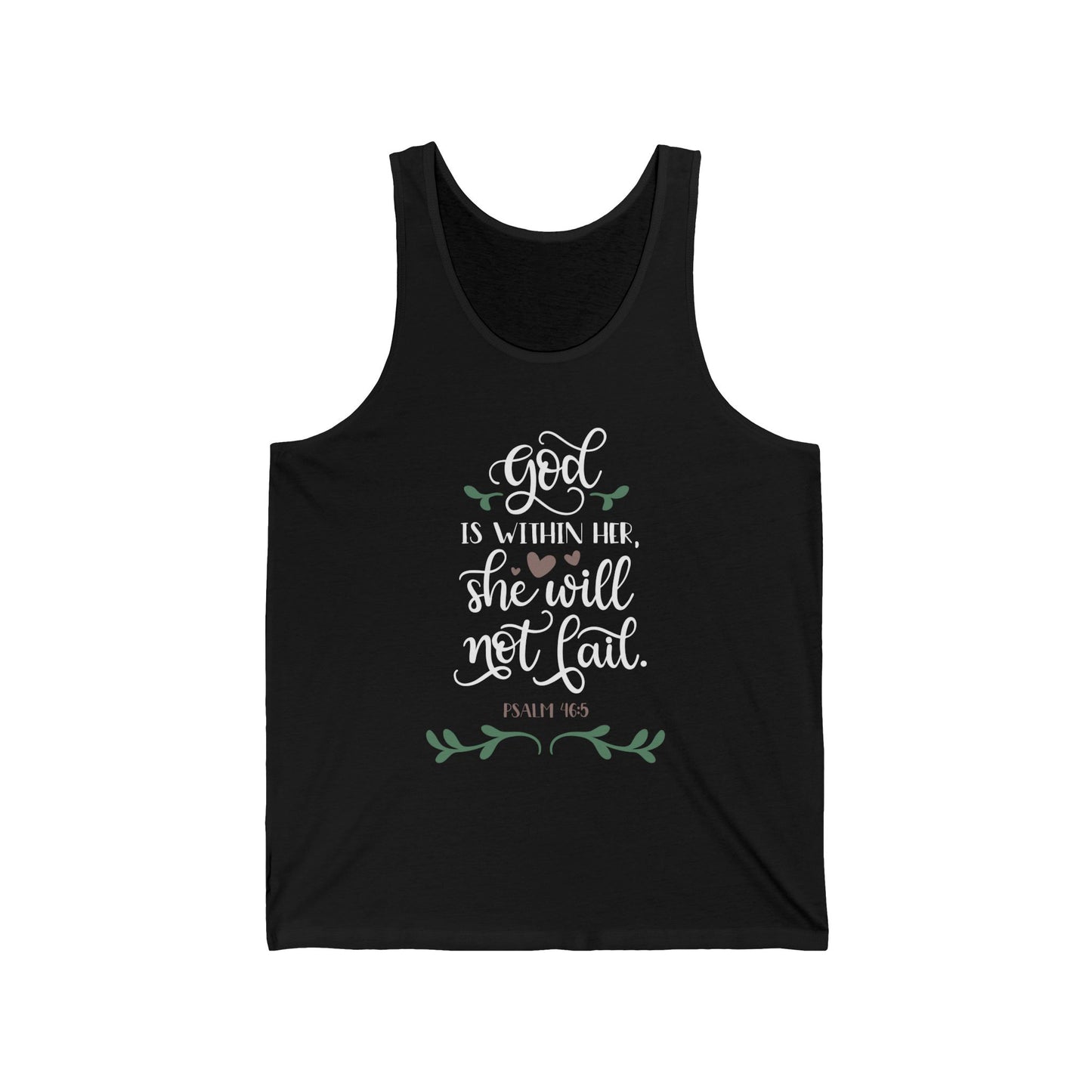 Inspirational Unisex Jersey Tank - "God Is Within Her, She Will Not Fail" - Faith-Based Apparel