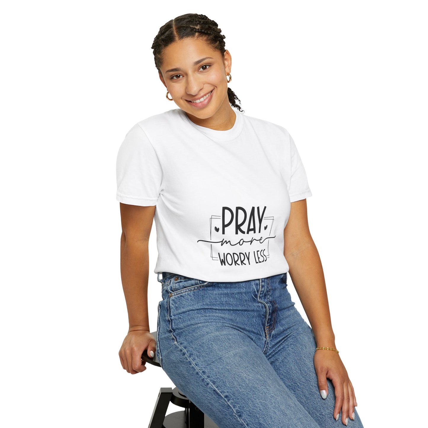 Unisex Garment-Dyed T-shirt | "Pray More, Worry Less" Inspirational Tee