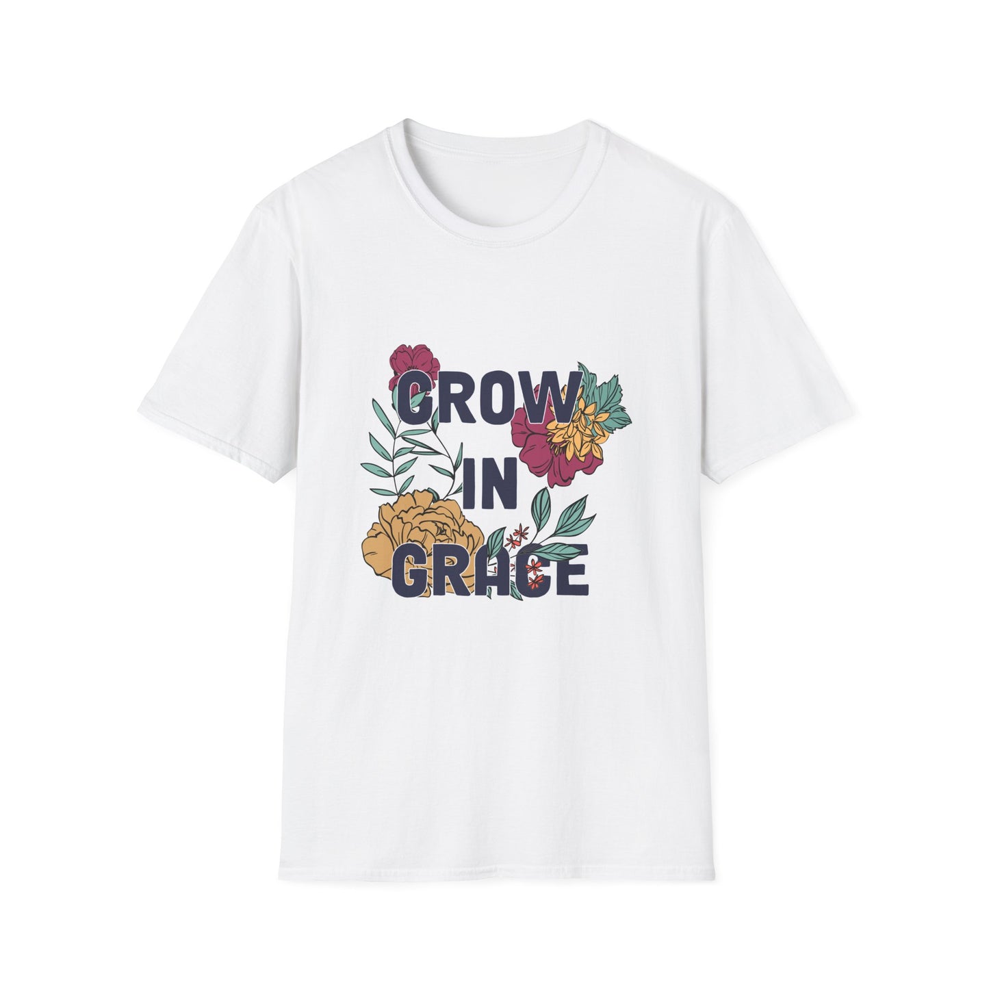Grow in Grace Unisex Softstyle T-Shirt - Inspirational Floral Design - Christian Shirts and More