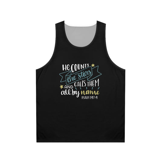 Inspirational Unisex Tank Top - "He Counts the Stars" Psalm 147:4 - Christian Shirts and More