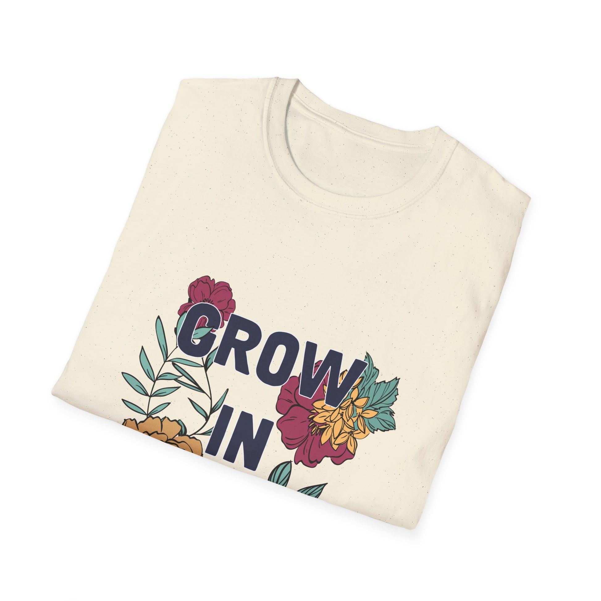Grow in Grace Unisex Softstyle T-Shirt - Inspirational Floral Design - Christian Shirts and More