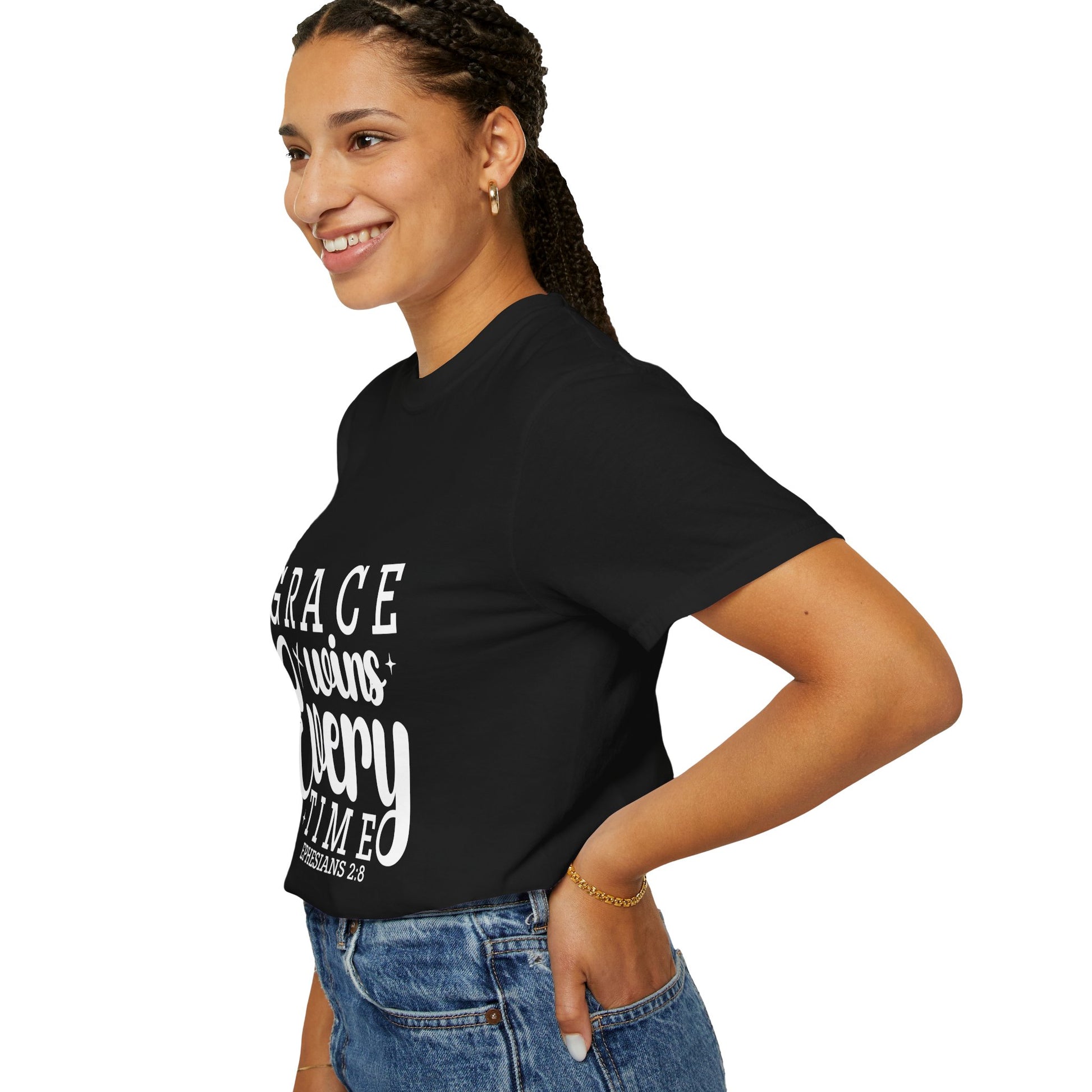 Inspirational Grace Wins T-Shirt - Unisex Garment-Dyed Tee - Christian Shirts and More
