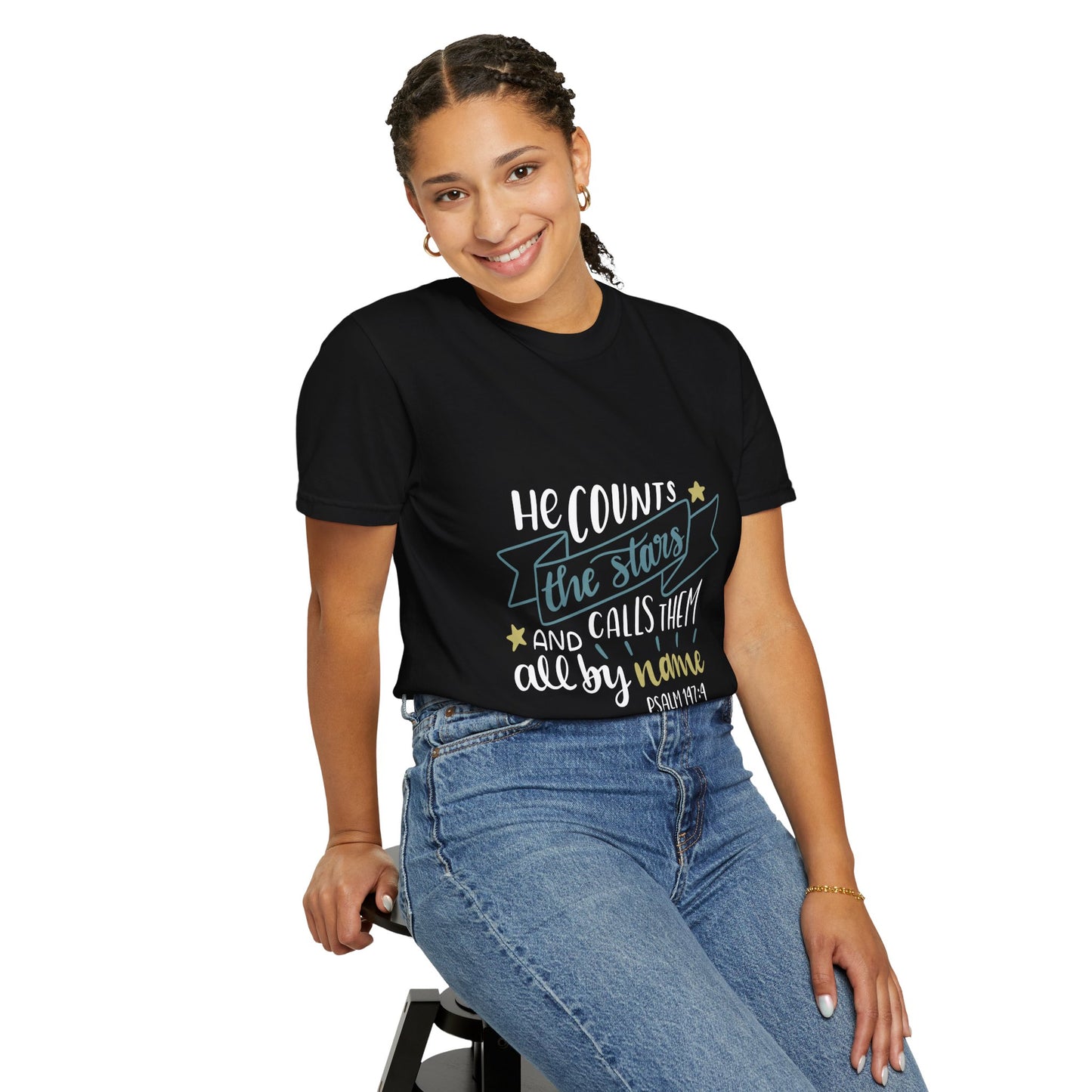 Garment-Dyed Faith T-Shirt - "He Counts the Stars" Psalm 147:4