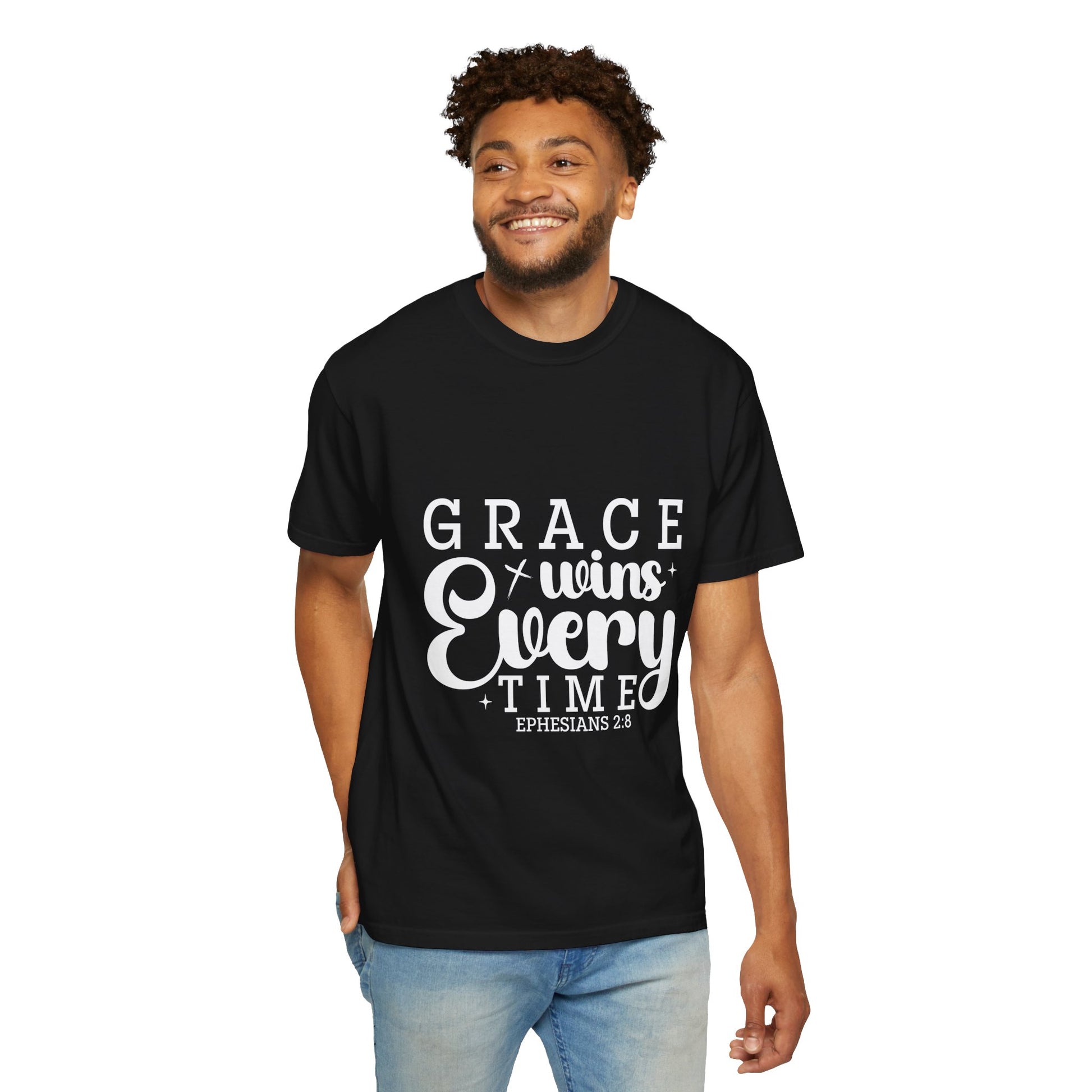 Inspirational Grace Wins T-Shirt - Unisex Garment-Dyed Tee - Christian Shirts and More