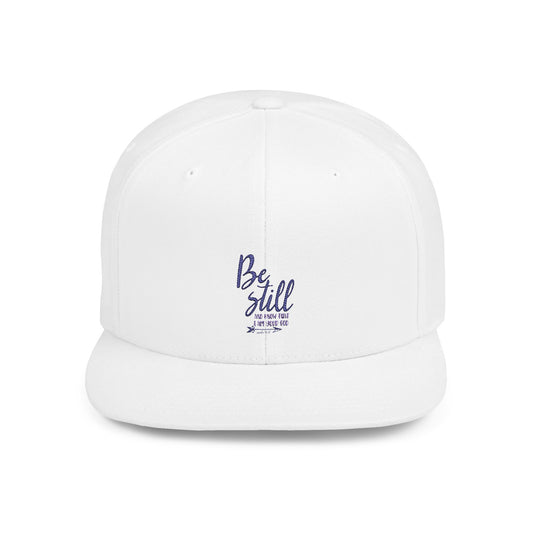 Inspirational White Flat Bill Snapback Cap - 'Be Still'