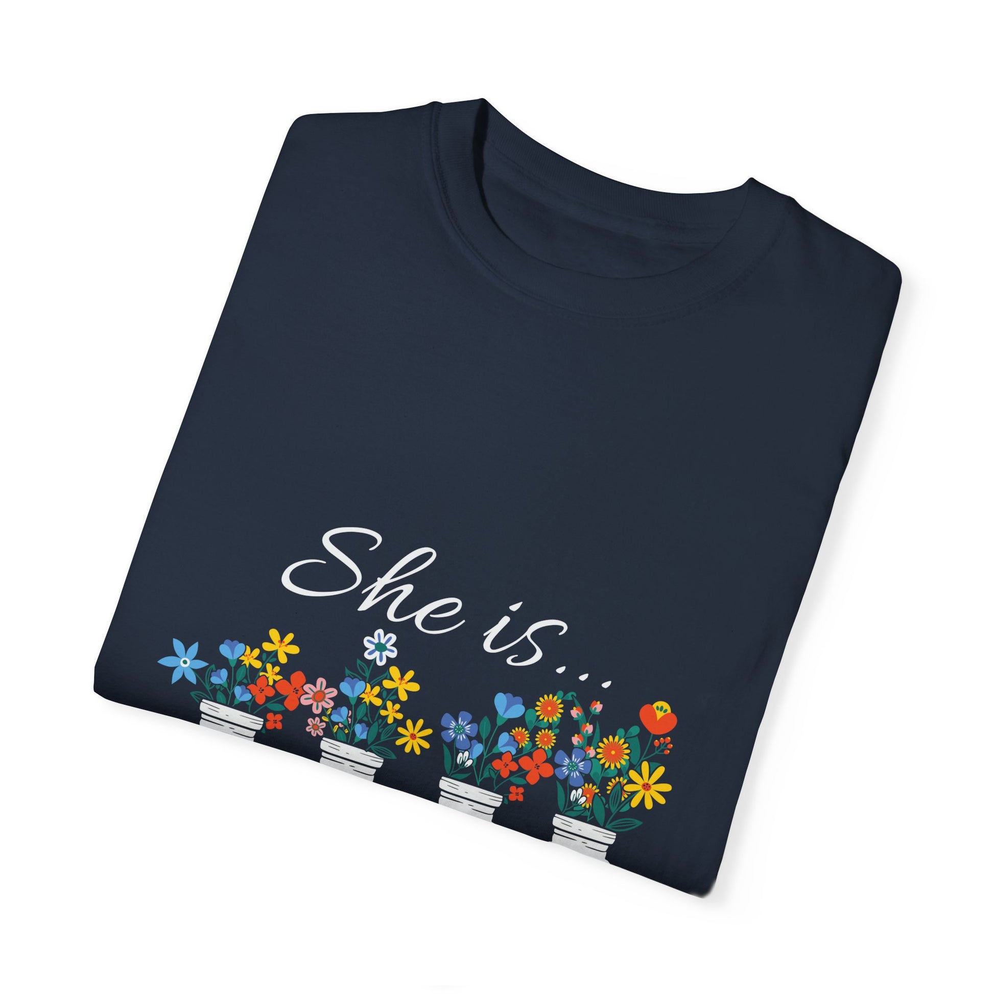 Empowerment Floral T-Shirt - "She is... Strong, Fierce, Brave, Loved" - Christian Shirts and More