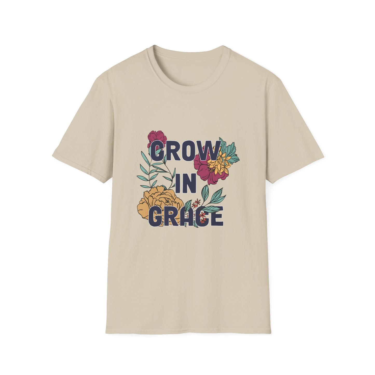 Grow in Grace Unisex Softstyle T-Shirt - Inspirational Floral Design - Christian Shirts and More