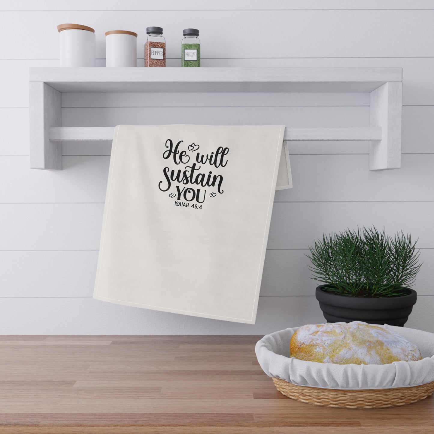 Inspirational Cotton Tea Towels - "He Will Sustain You" - Perfect for Home Decor & Gift