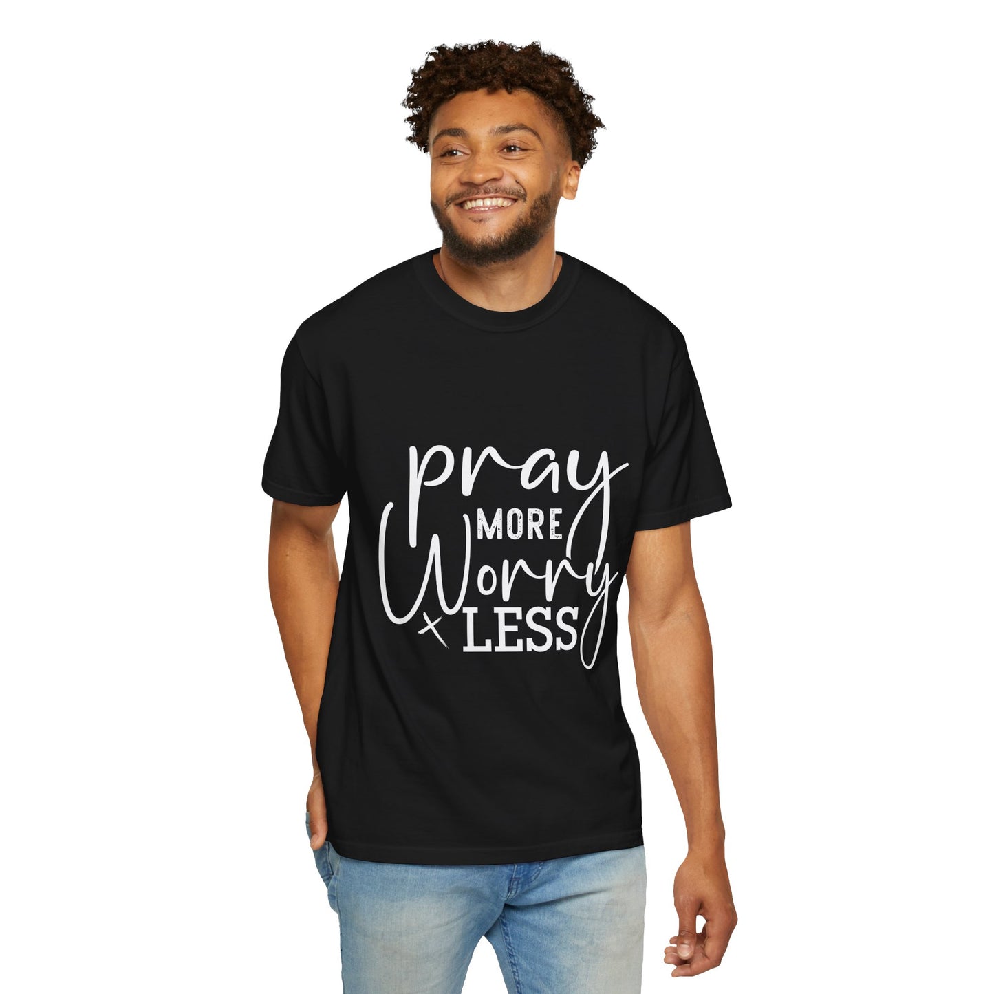 Inspirational Unisex Garment-Dyed T-Shirt - "Pray More, Worry Less"