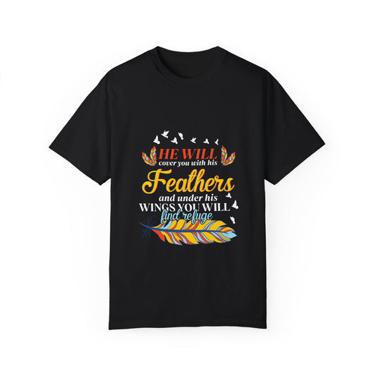 Inspirational Unisex Garment-Dyed T-Shirt with Feather Design - Christian Shirts and More