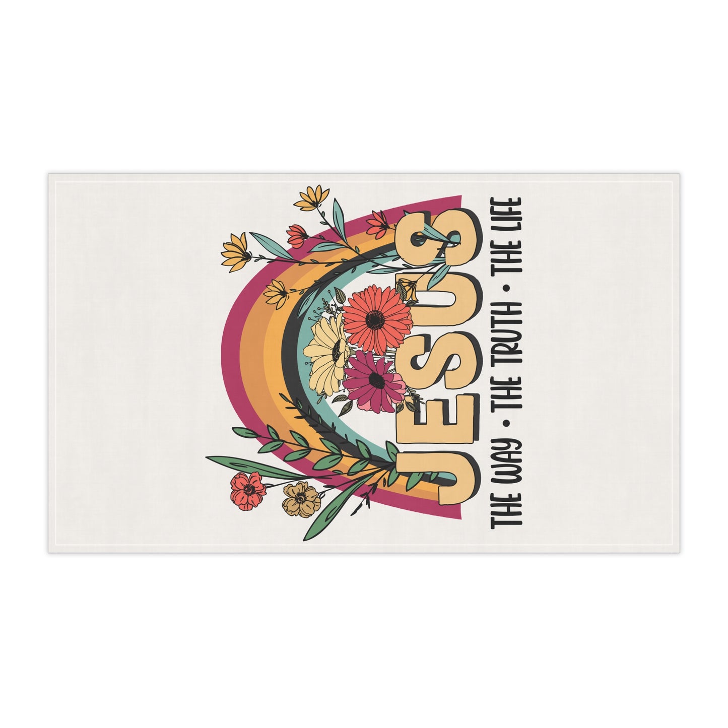 Inspirational Jesus Tea Towels - Cotton Poly Kitchen Decor with Floral Rainbow Design