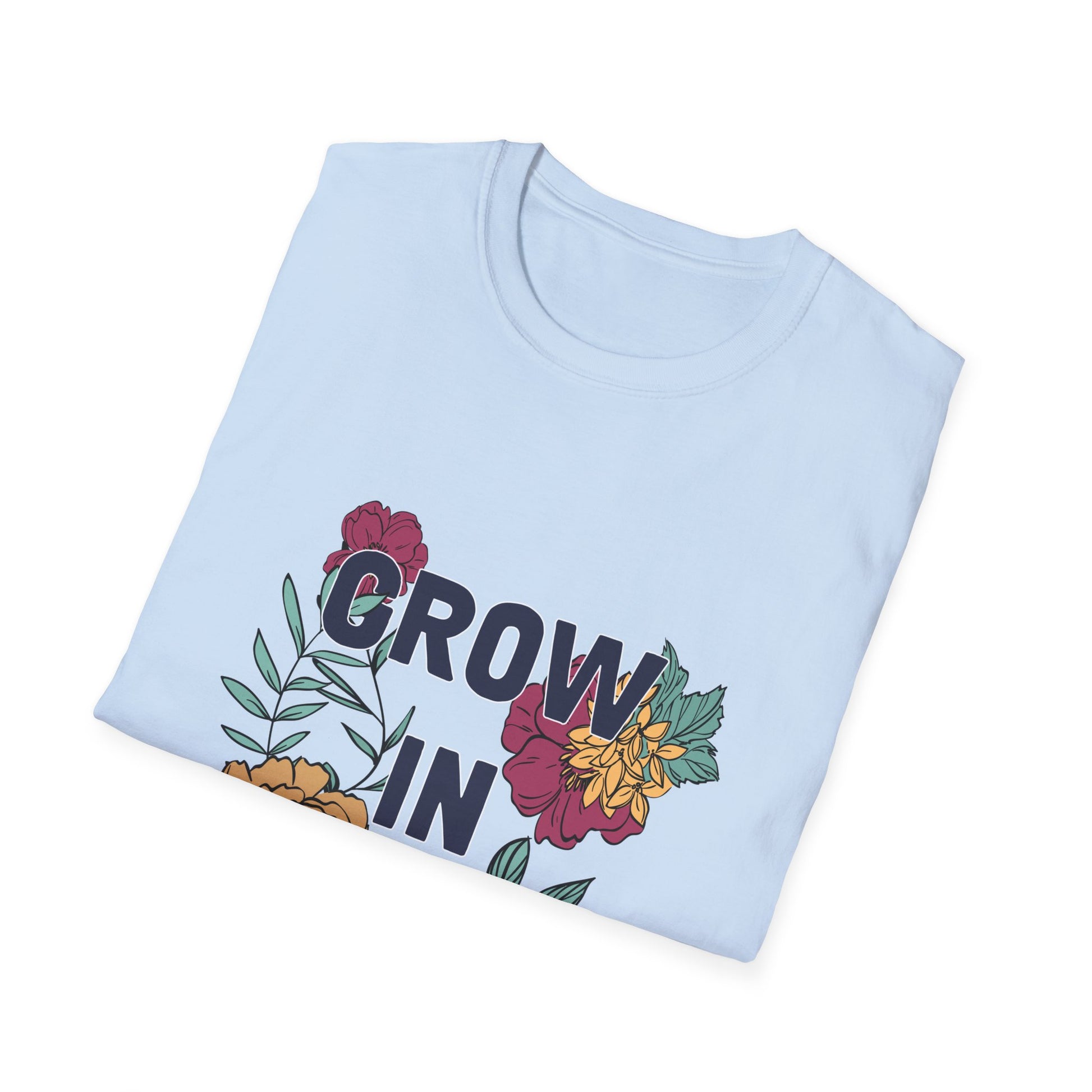 Grow in Grace Unisex Softstyle T-Shirt - Inspirational Floral Design - Christian Shirts and More