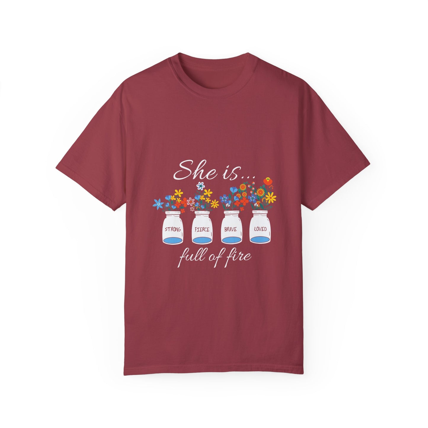Empowerment Floral T-Shirt - "She is... Strong, Fierce, Brave, Loved" - Christian Shirts and More