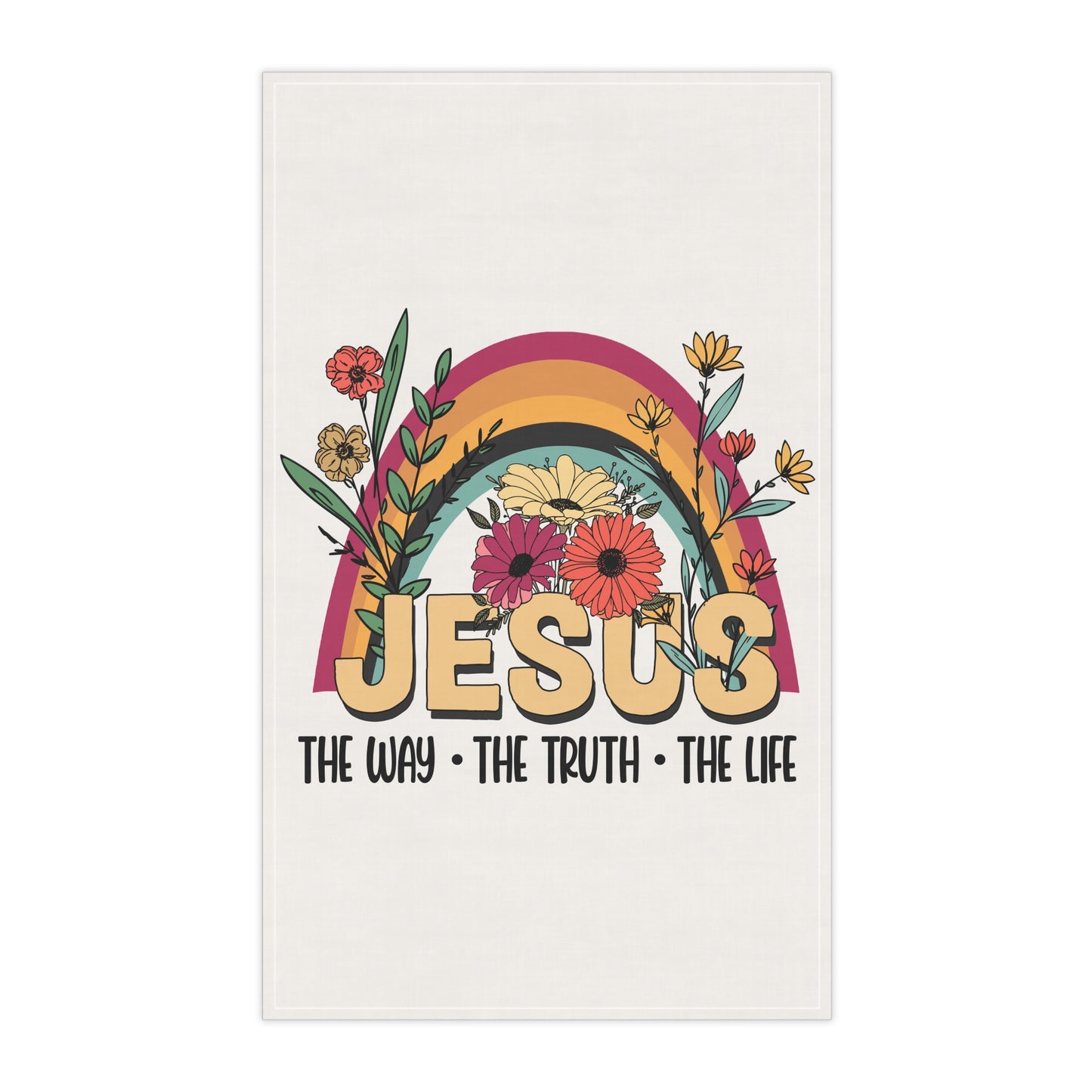 Inspirational Jesus Tea Towels - Cotton Poly Kitchen Decor with Floral Rainbow Design