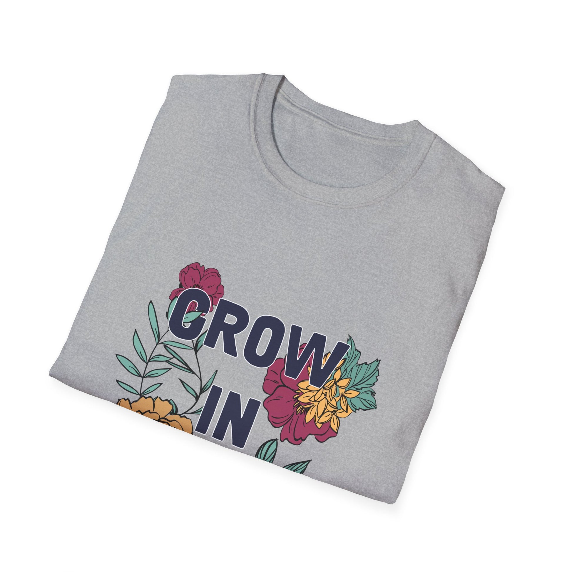 Grow in Grace Unisex Softstyle T-Shirt - Inspirational Floral Design - Christian Shirts and More
