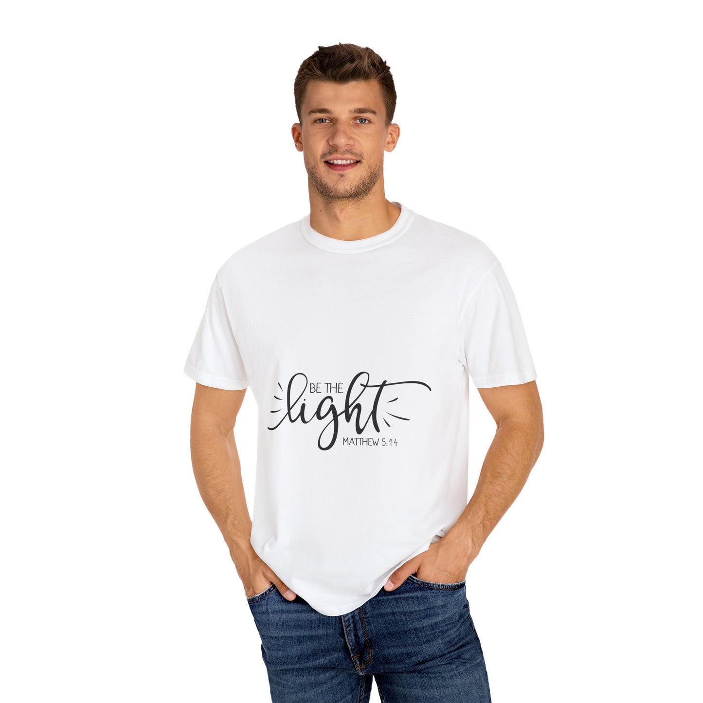 Inspirational Unisex Garment-Dyed T-Shirt - "Be the Light" Matthew 5:14
