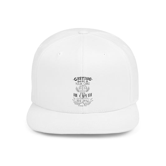 Inspirational Flat Bill Snapback Hat - 'Casting All Your Care' Design
