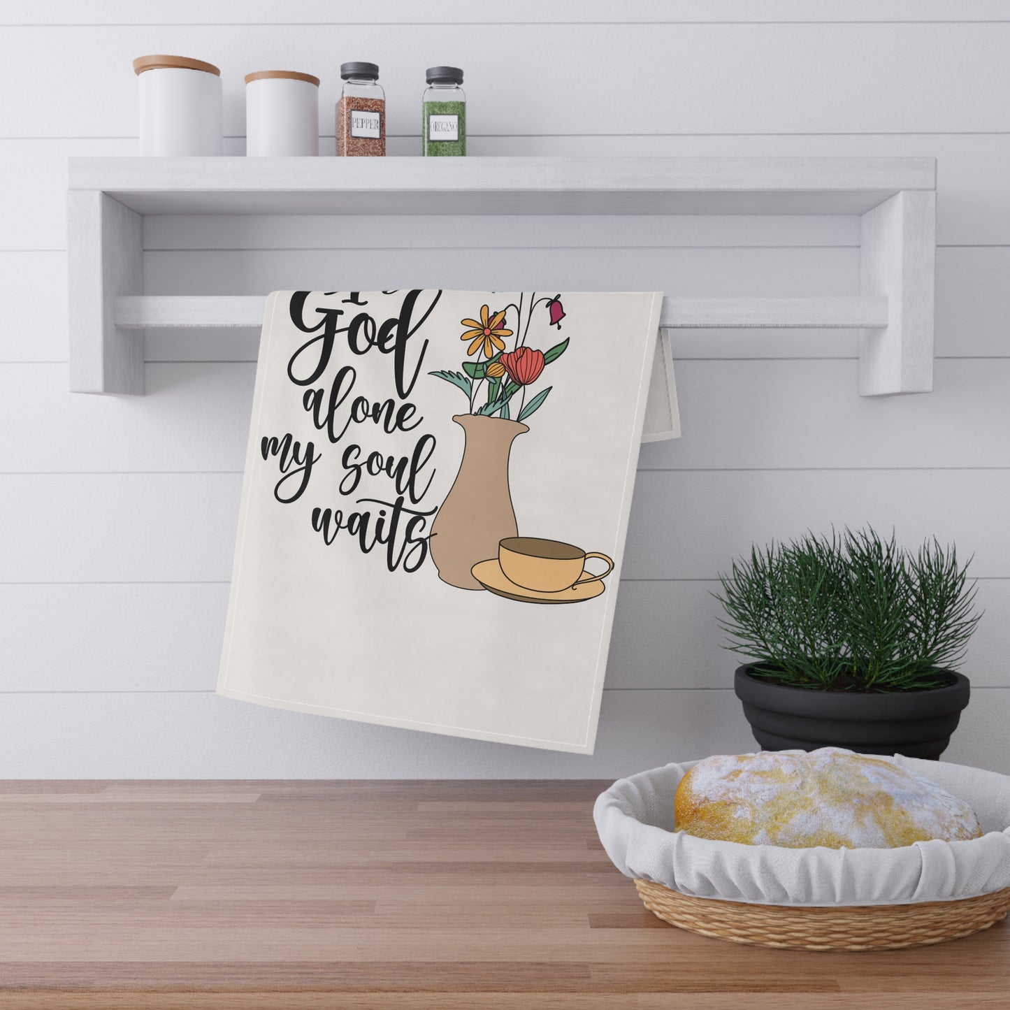 Inspirational Floral Tea Towels - "In God Alone My Soul Waits" Decor