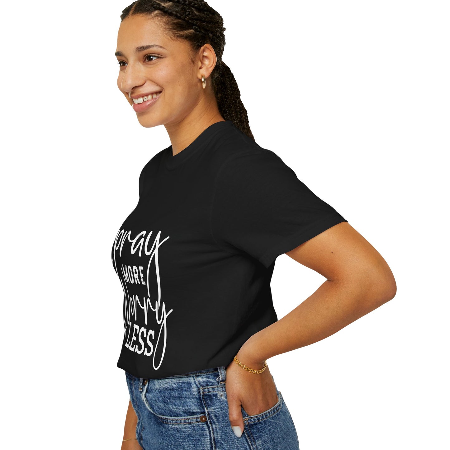 Inspirational Unisex Garment-Dyed T-Shirt - "Pray More, Worry Less"