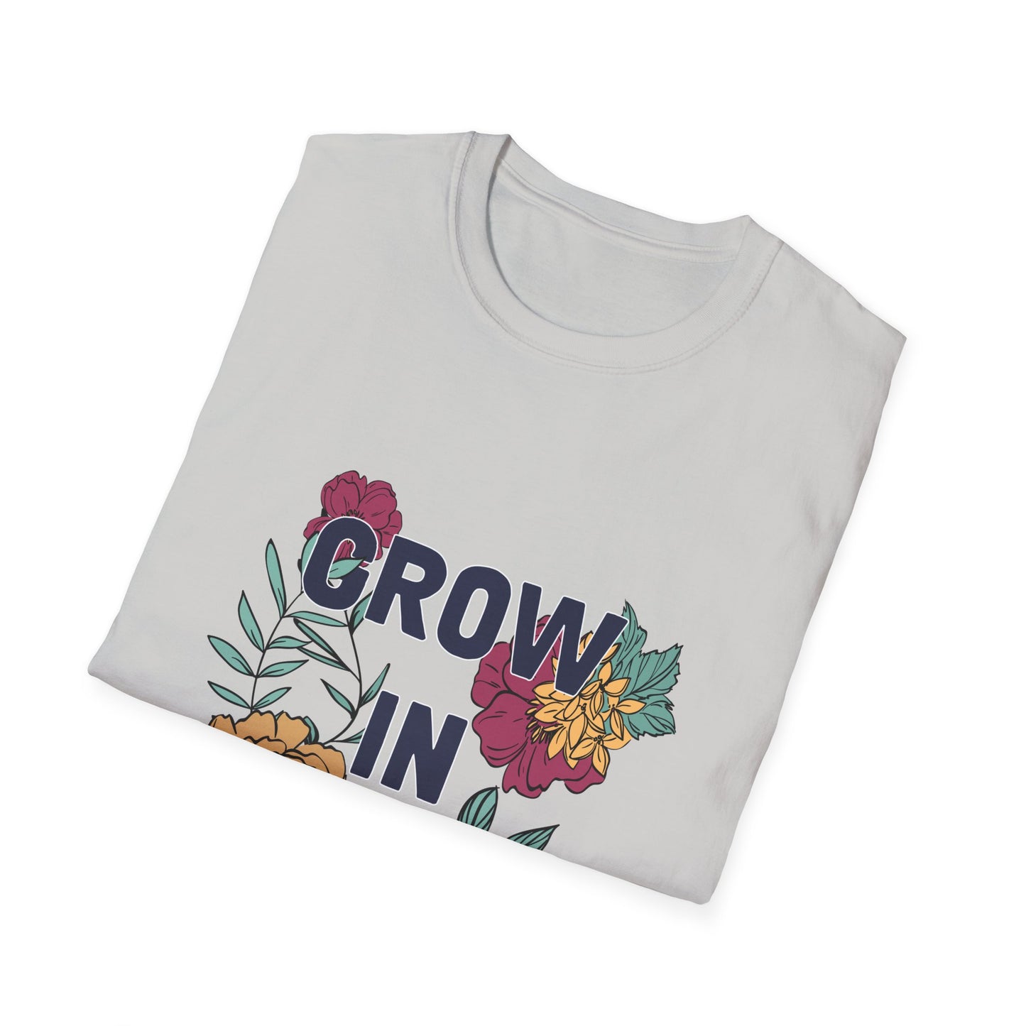 Grow in Grace Unisex Softstyle T-Shirt - Inspirational Floral Design - Christian Shirts and More