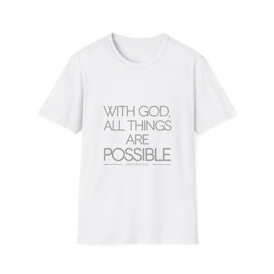 Inspirational Faith T-Shirt - "With God, All Things Are Possible" - Unisex Softstyle Tee - Christian Shirts and More