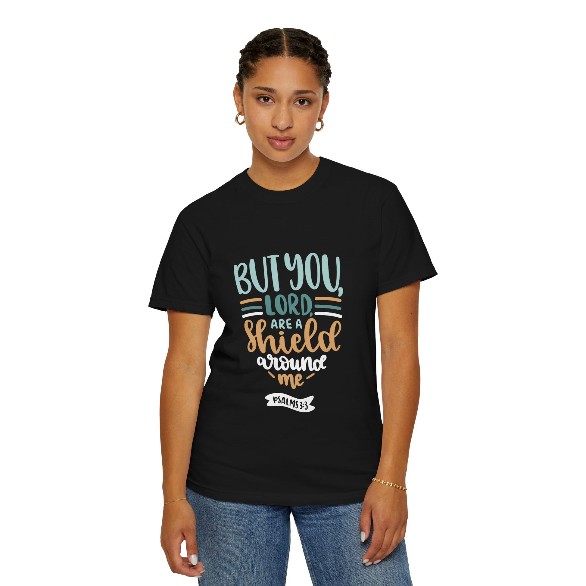 Inspirational Shield T-Shirt - Psalm 33 Design - Christian Shirts and More