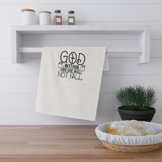 Inspirational Cotton Tea Towels – "God Within Her She Will Not Fall" - Christian Shirts and More