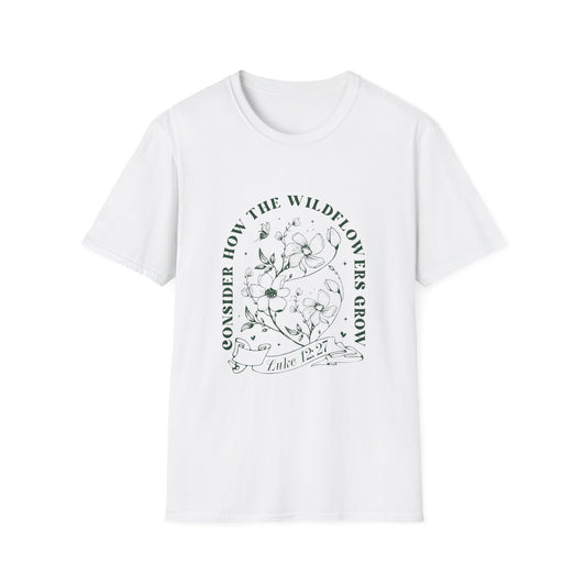 Inspirational Wildflower T-Shirt - 'Consider How the Wildflowers Grow' - Christian Shirts and More