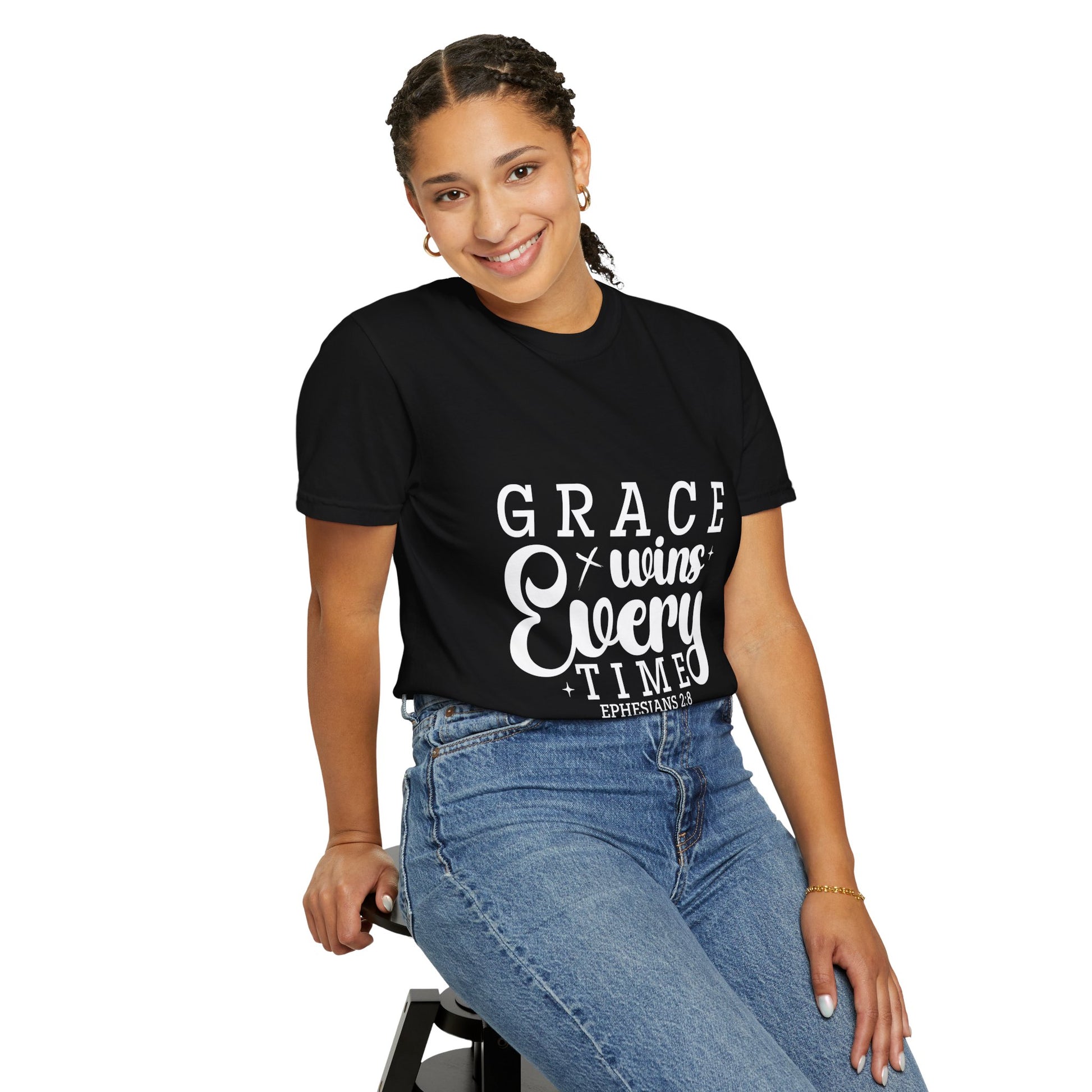 Inspirational Grace Wins T-Shirt - Unisex Garment-Dyed Tee - Christian Shirts and More