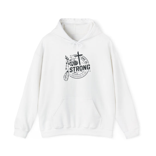 "She is Strong" Inspirational Unisex Heavy Blend™ Hooded Sweatshirt - Christian Shirts and More