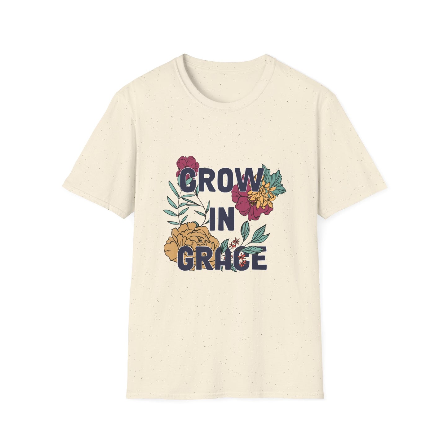 Grow in Grace Unisex Softstyle T-Shirt - Inspirational Floral Design - Christian Shirts and More