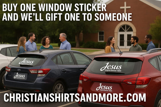 Clean all of your automobiles windows and install a jesus exprience him window sticker on any window you choose